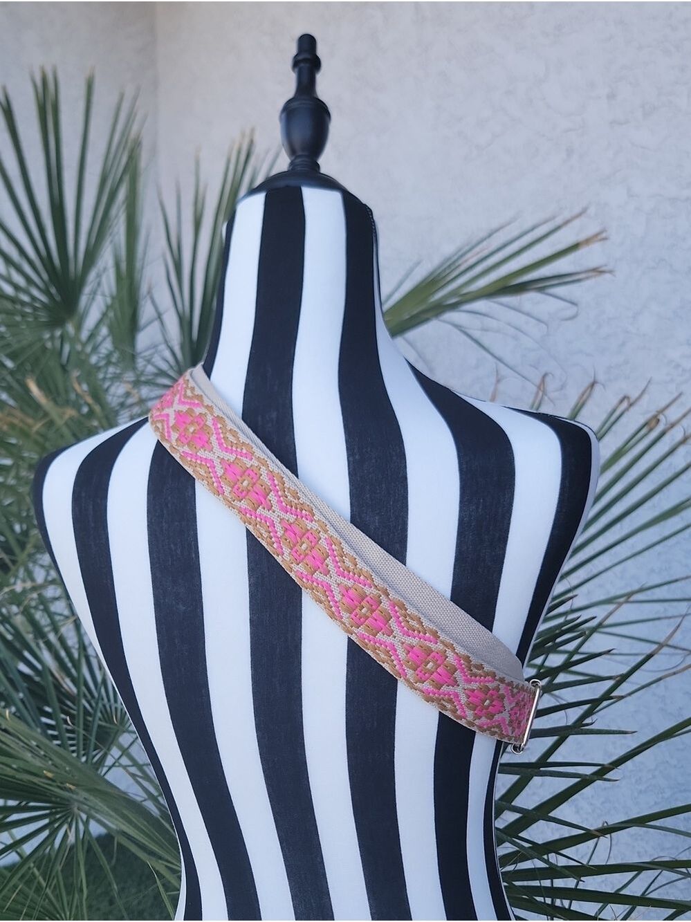 Fuchsia Vegan Leather cross body Sling Bag with Guitar Strap - Picture 3 of 9